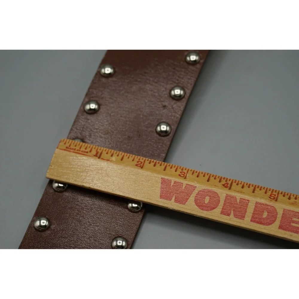 Michael Kors Brown‎ Leather Studded Wide Belt Silver Round Buckle 551634 Small